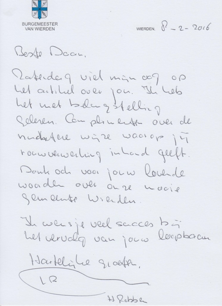Brief Burgemeester Robben Wierden